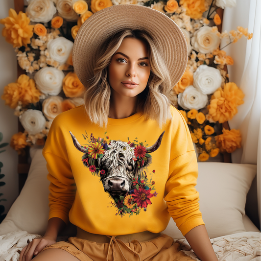 Highland Cow Fall Floral Sweatshirts & Tees